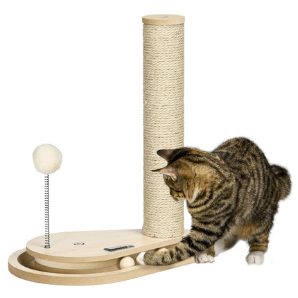 Cat scratching post with wooden ball toy, 40 cm, natural