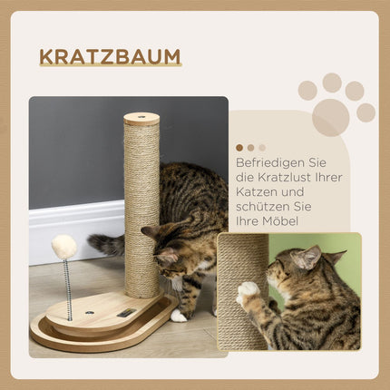 Cat scratching post with wooden ball toy, 40 cm, natural