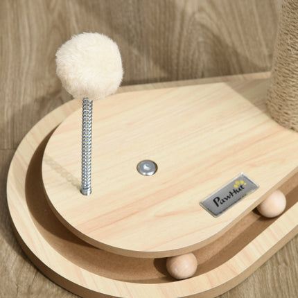 Cat scratching post with wooden ball toy, 40 cm, natural