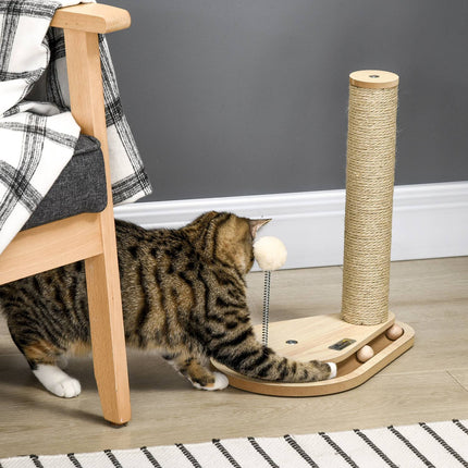Cat scratching post with wooden ball toy, 40 cm, natural