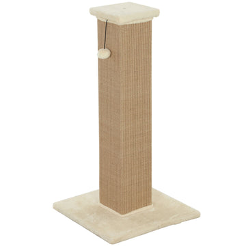 Cat Scratching Post 81 cm with Natural Jute and Ball Toy, Plush Base, Beige