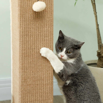 Cat Scratching Post 81 cm with Natural Jute and Ball Toy, Plush Base, Beige