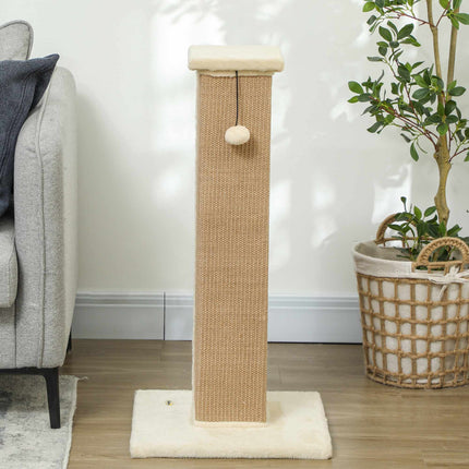 Cat Scratching Post 81 cm with Natural Jute and Ball Toy, Plush Base, Beige