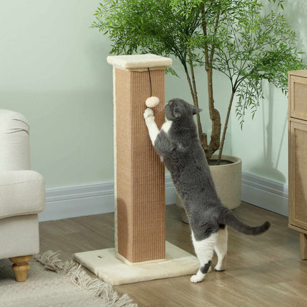 Cat Scratching Post 81 cm with Natural Jute and Ball Toy, Plush Base, Beige
