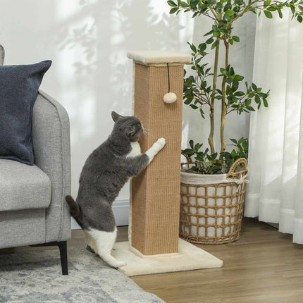 Cat Scratching Post 81 cm with Natural Jute and Ball Toy, Plush Base, Beige