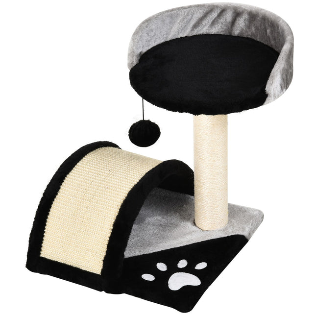 Cat scratching post with sisal, play balls, black, 35.5x37x46 cm