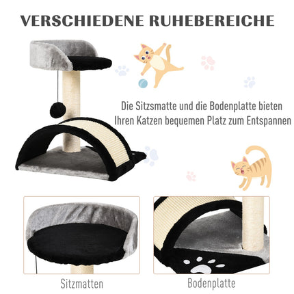 Cat scratching post with sisal, play balls, black, 35.5x37x46 cm