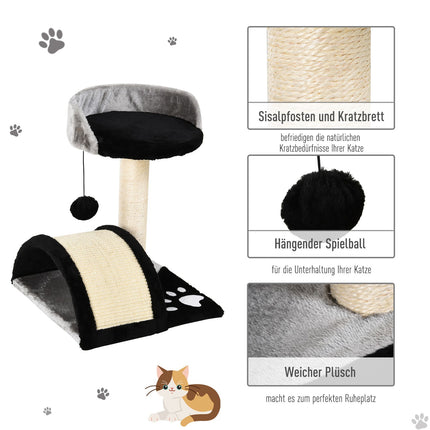 Cat scratching post with sisal, play balls, black, 35.5x37x46 cm
