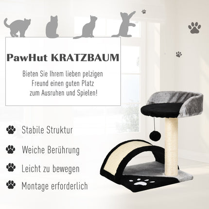 Cat scratching post with sisal, play balls, black, 35.5x37x46 cm