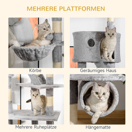 Cat tree with high ceiling with sisal, 60x45x240-260cm, gray