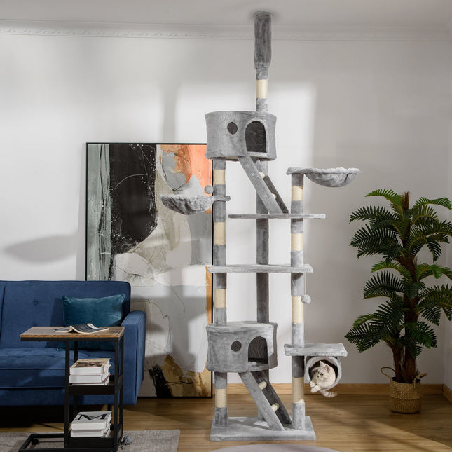 Cat tree with high ceiling with sisal, 60x45x240-260cm, gray