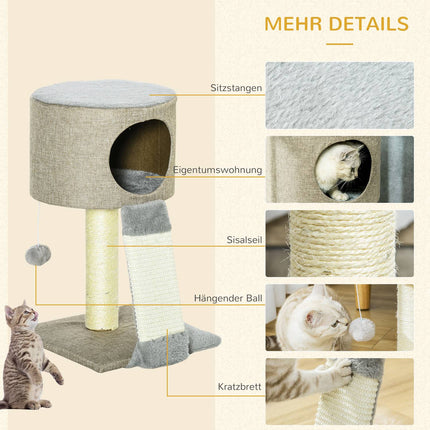Cat Scratching Tree With Play Ball, Grey, 30x30x50 cm