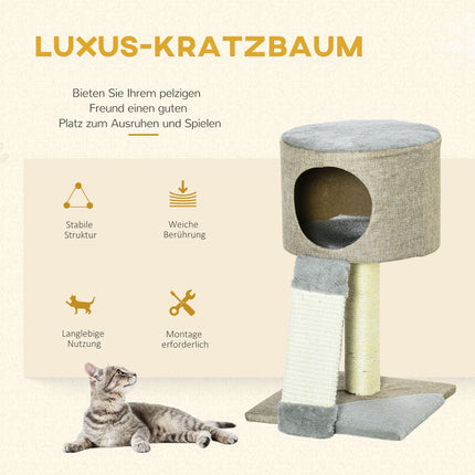 Cat Scratching Tree With Play Ball, Grey, 30x30x50 cm