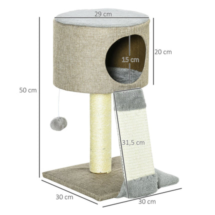 Cat Scratching Tree With Play Ball, Grey, 30x30x50 cm