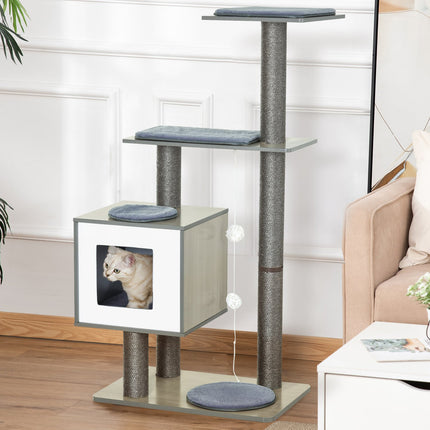 Cat scratching post with sisal and toy ball, grey, large