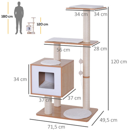 Cat scratching tree with sisal and toy, 71.5x49.5x120 cm