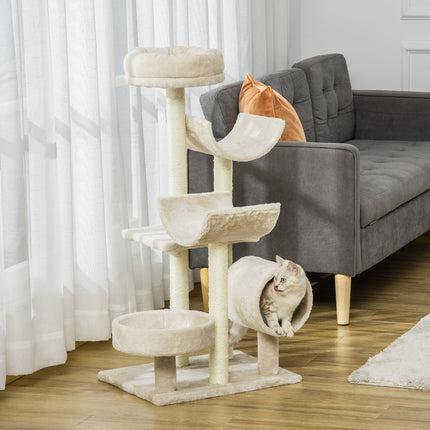 Cat scratching post with tunnel, Beige, 105 cm Height