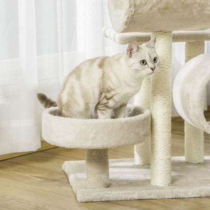 Cat scratching post with tunnel, Beige, 105 cm Height
