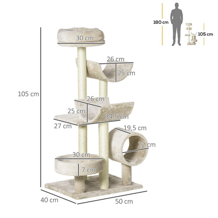 Cat scratching post with tunnel, Beige, 105 cm Height