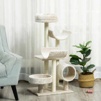 Cat scratching post with tunnel, Beige, 105 cm Height
