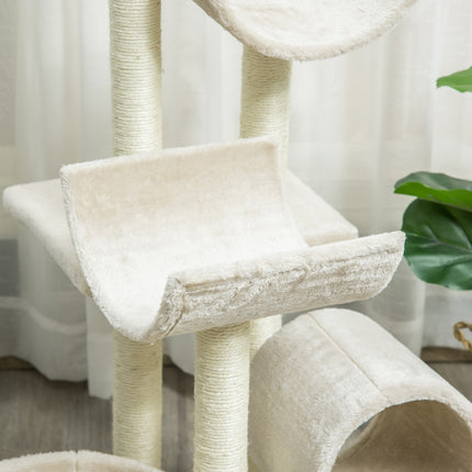 Cat scratching post with tunnel, Beige, 105 cm Height