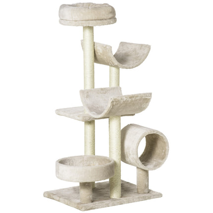 Cat scratching post with tunnel, Beige, 105 cm Height