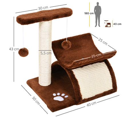 Cat scratching post with play ball, brown, 40x30x43 cm