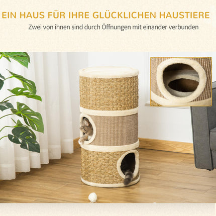 Cat Scratching Barrel, 3-Level Sisal Plush, 37.5x70 cm