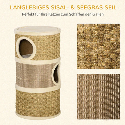 Cat Scratching Barrel, 3-Level Sisal Plush, 37.5x70 cm