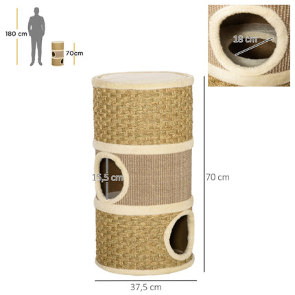 Cat Scratching Barrel, 3-Level Sisal Plush, 37.5x70 cm