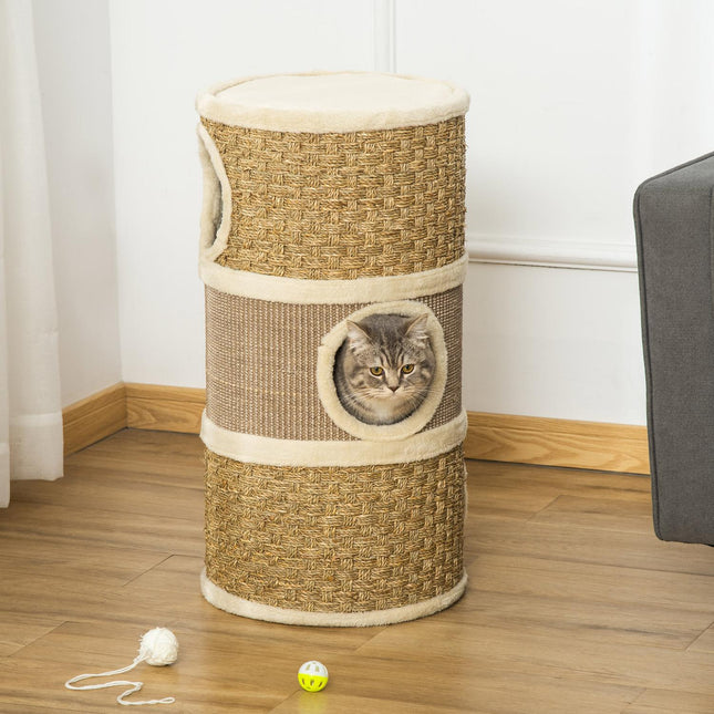 Cat Scratching Barrel, 3-Level Sisal Plush, 37.5x70 cm