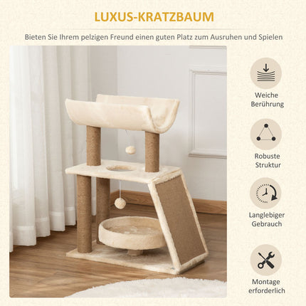 Small cat scratching post with bed and play ball - 76 cm