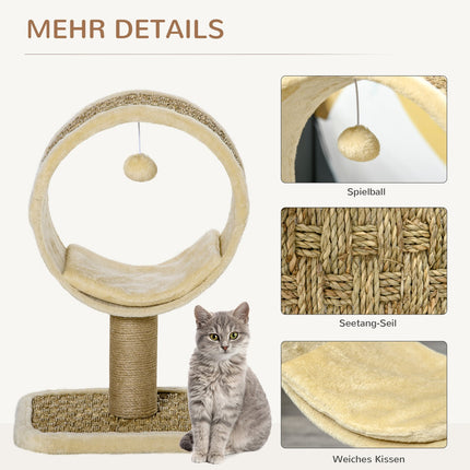 Cat scratching post, jute stem, toys, khaki/brown, 40x30x56cm