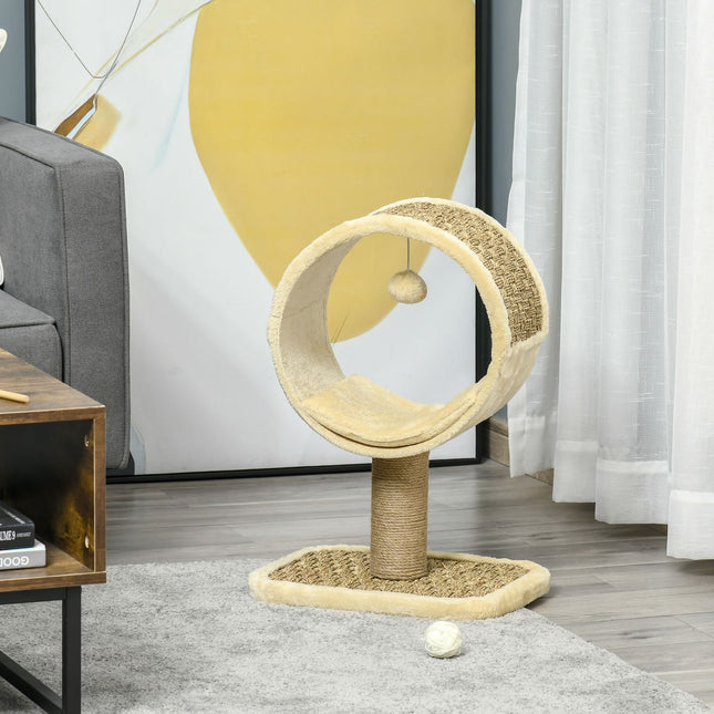 Cat scratching post, jute stem, toys, khaki/brown, 40x30x56cm