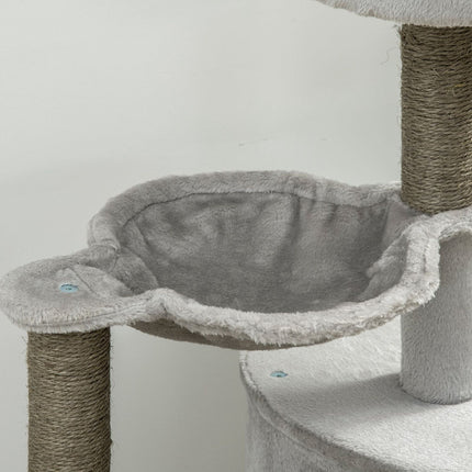 Cat scratching tree with cave & sisal, 113 cm, light grey