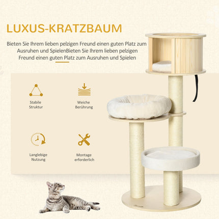 Cat tree with 3 levels, cave, sisal posts, 122 cm