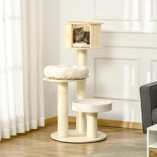Cat tree with 3 levels, cave, sisal posts, 122 cm