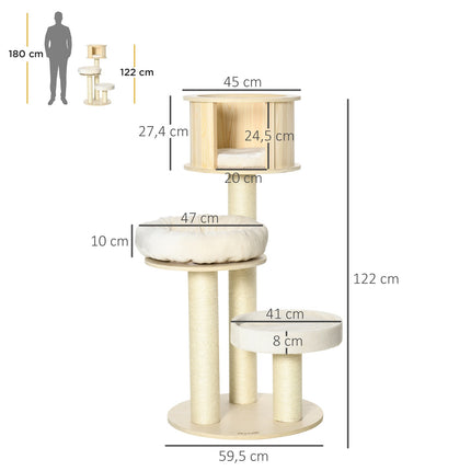 Cat tree with 3 levels, cave, sisal posts, 122 cm