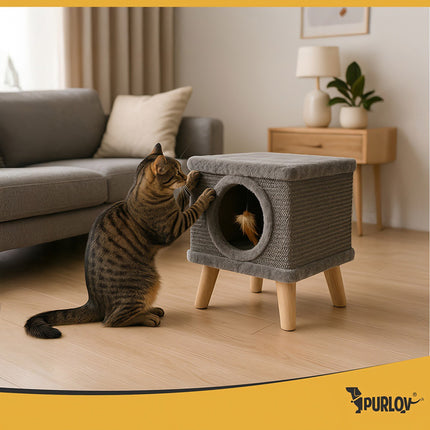 Cat Scratching Post with Bed, Sisal, Stable Legs