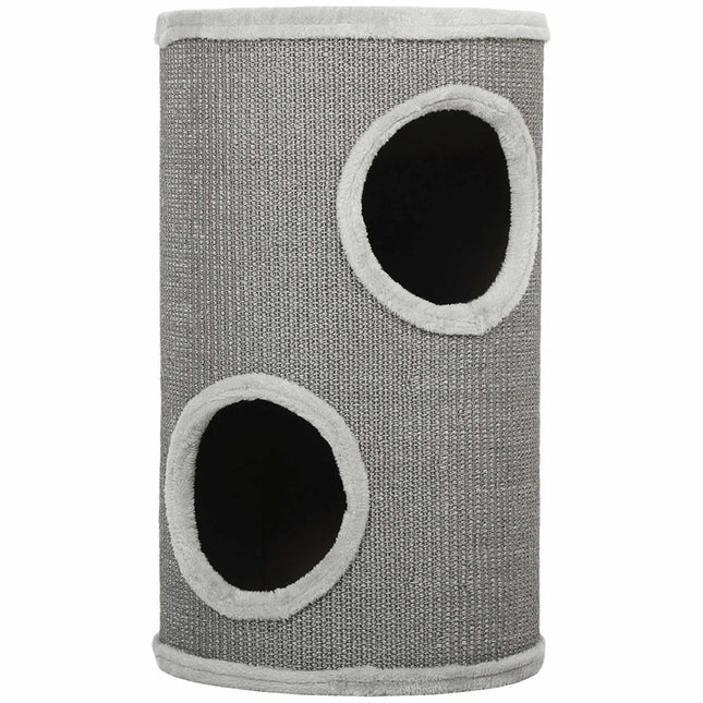 Cat Scratching Tower, 2 Levels, Sisal & Plush, Light Grey