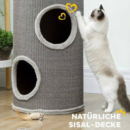 Cat Scratching Tower, 2 Levels, Sisal & Plush, Light Grey