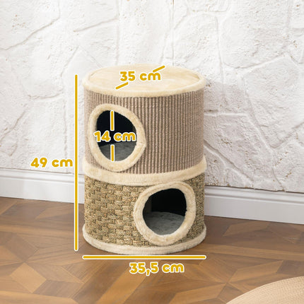 Cat Scratching Tower, 49cm, 2-Level, Plush Edge, Khaki