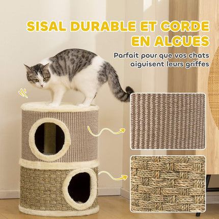 Cat Scratching Tower, 49cm, 2-Level, Plush Edge, Khaki
