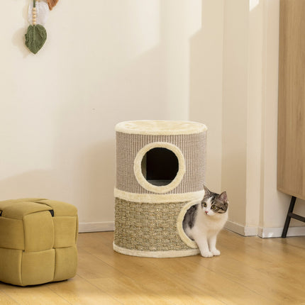 Cat Scratching Tower, 49cm, 2-Level, Plush Edge, Khaki