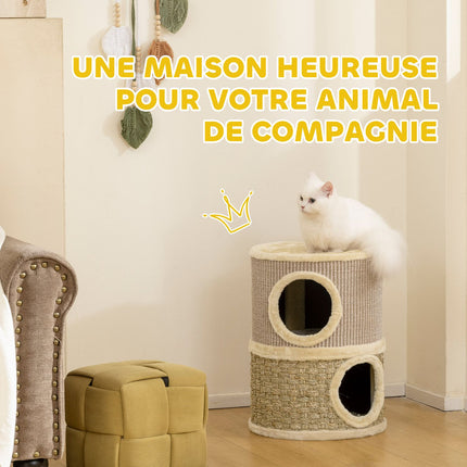 Cat Scratching Tower, 49cm, 2-Level, Plush Edge, Khaki