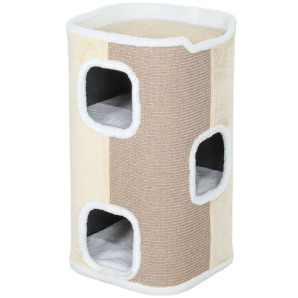 Cat Scratching Tree, 3 Levels, Soft Plush, Beige