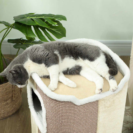 Cat Scratching Tree, 3 Levels, Soft Plush, Beige