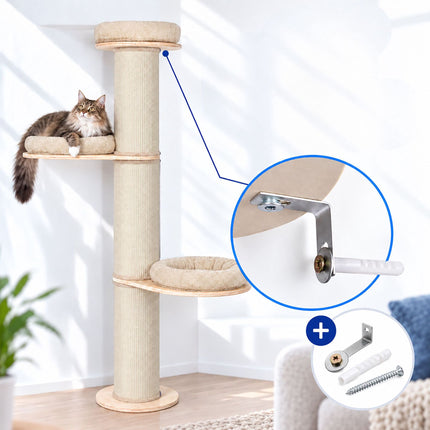 Cat Scratching Tree with 3 Cushioned Platforms, 187 cm – Beige, Sisal Post