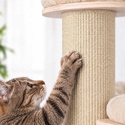 Cat Scratching Tree with 3 Cushioned Platforms, 187 cm – Beige, Sisal Post