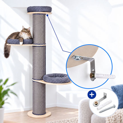 Cat Scratching Tree with 3 Cushioned Platforms, 187 cm – Grey, Sisal Post